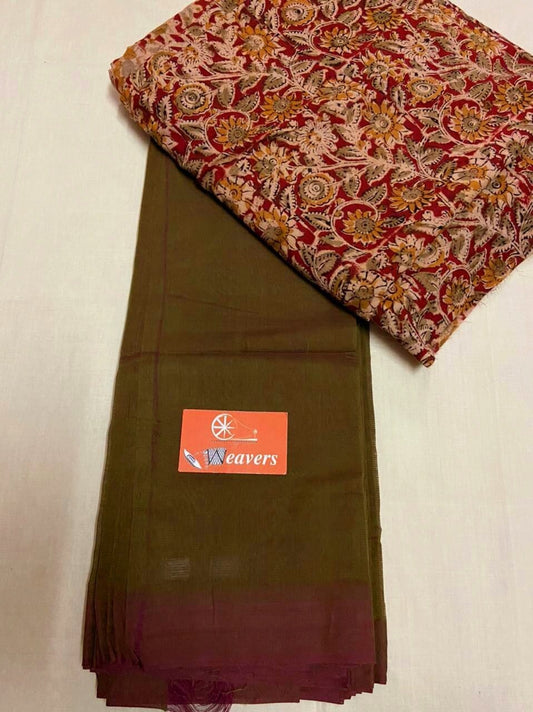 Mangalagiri Hand-woven Soft Cotton Saree with extra Blouse