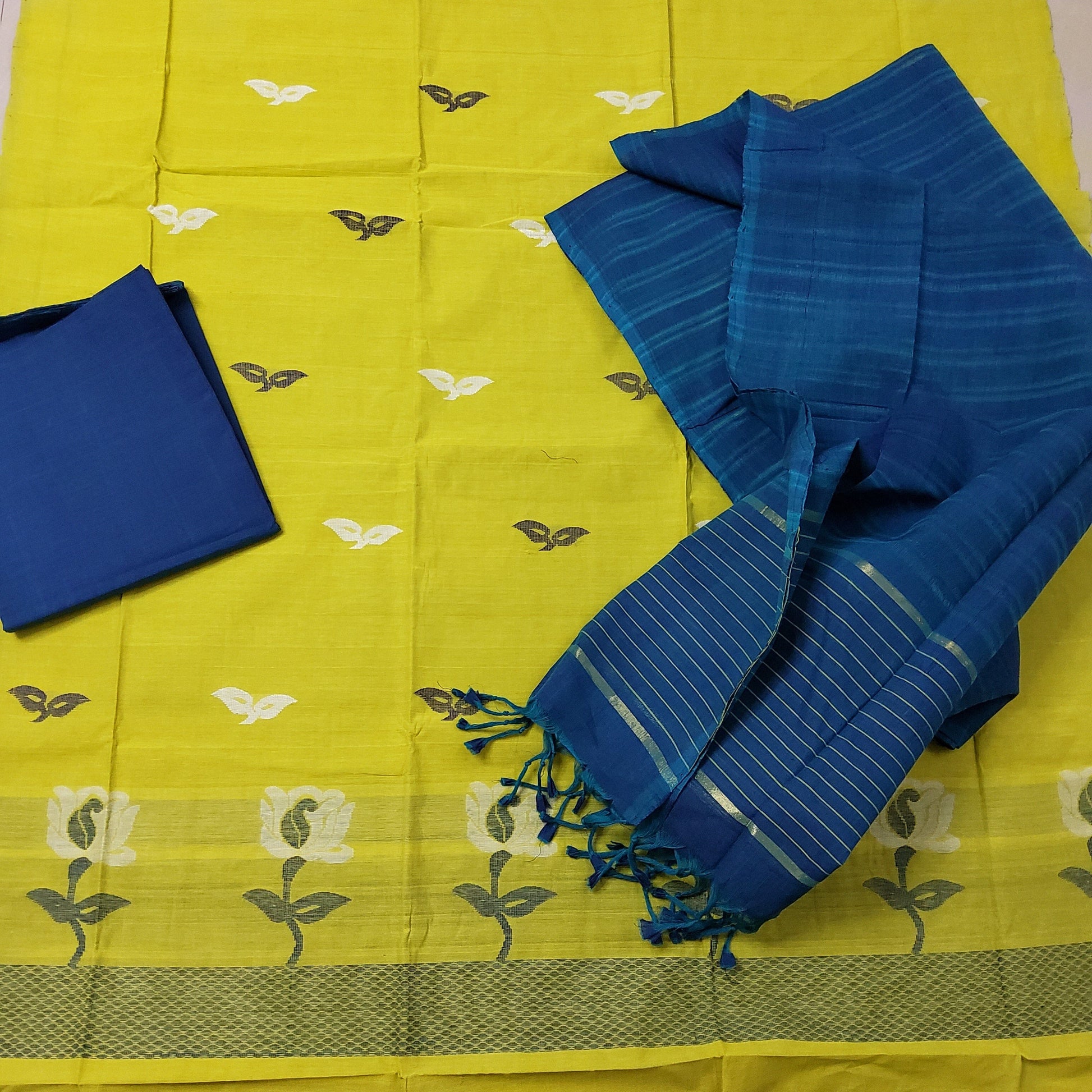 Mangalgiri Cotton Dress Material with Weaving Bootis