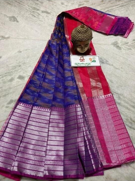 Mangalgiri Silk Cotton Saree with Contrast Blouse