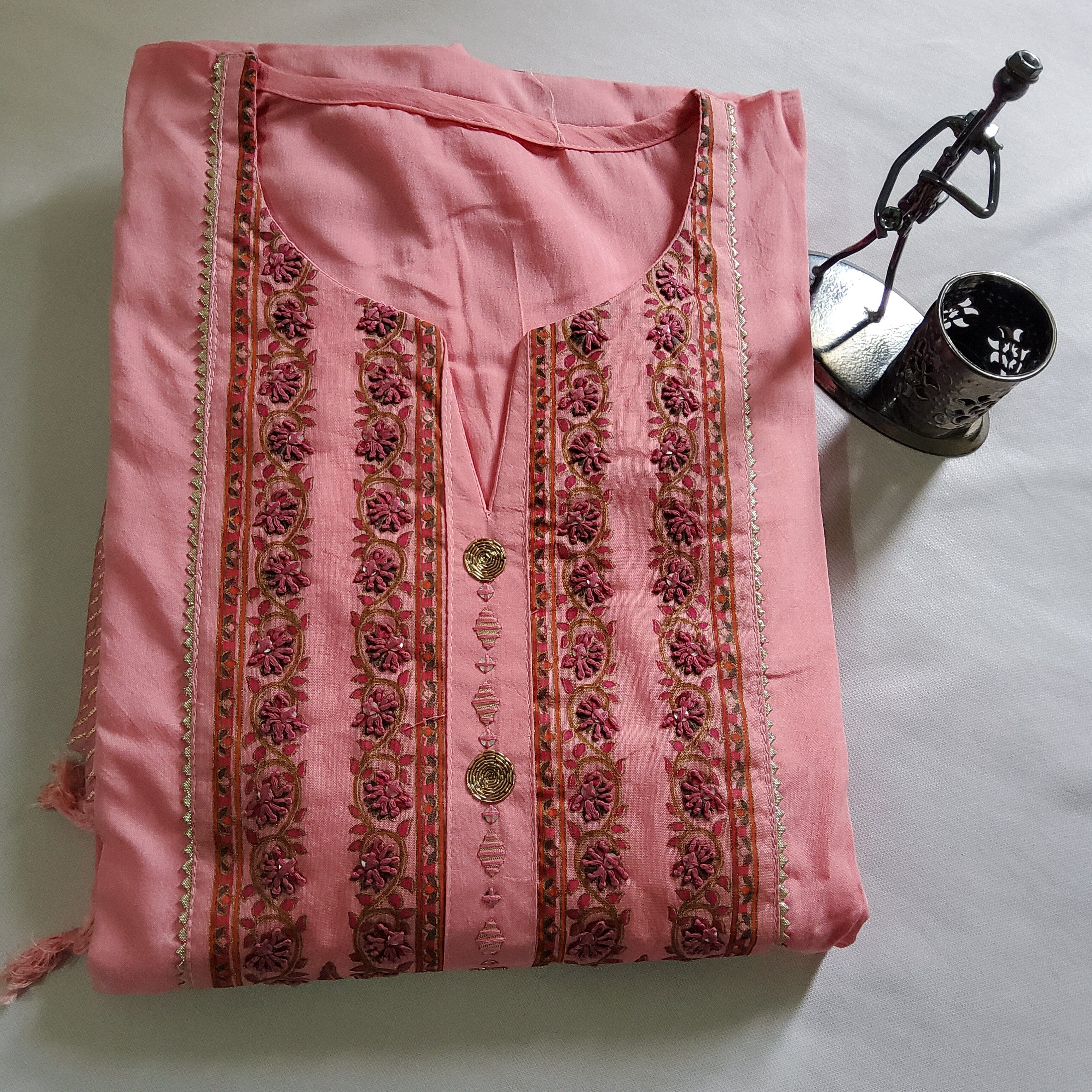 cotton with embroidery work dress material