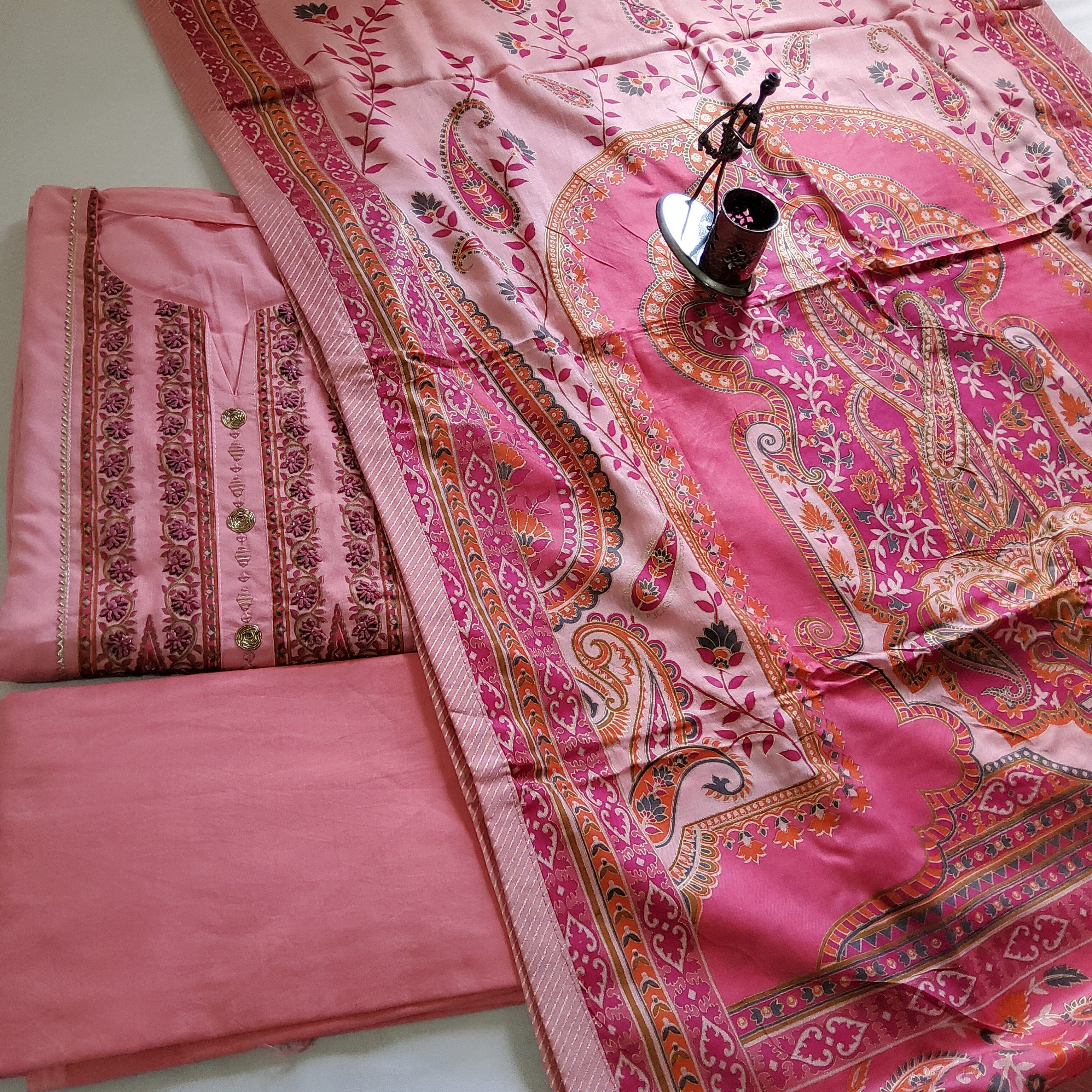 anarkali premium cotton suit set pink floral anarkali suit set hand work  readymade cotton anarkali print with handwork dress