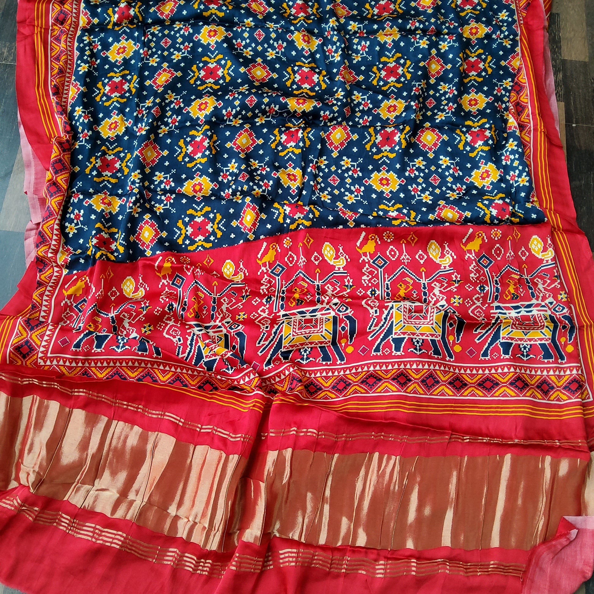 Modal Satin Patola Print Dupatta with Tissue Pallu
