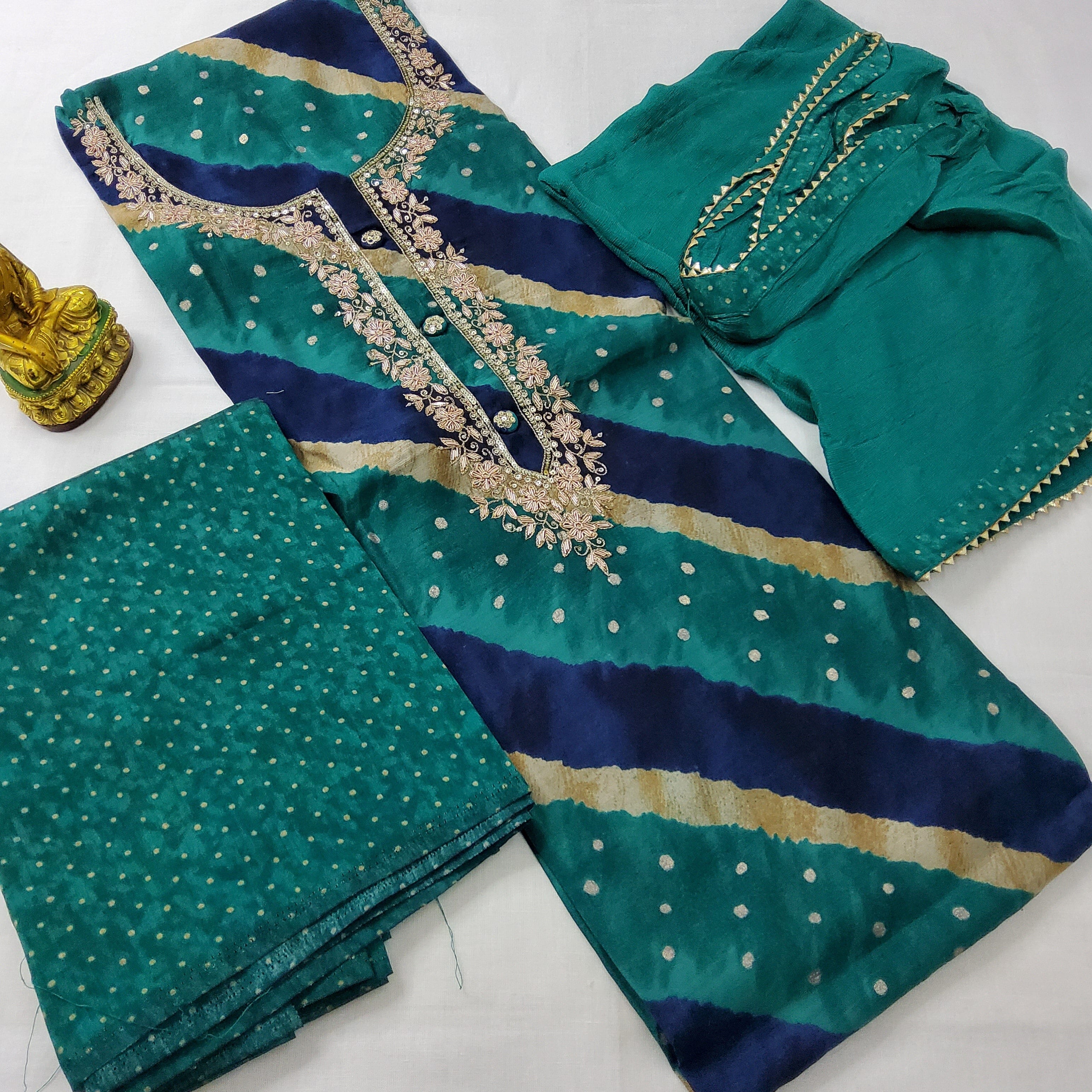 Pure Chanderi Wholesale Designer Punjabi Dress Materials 3 Pieces Catalog  Catalog