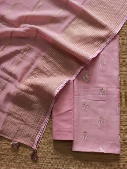 Pink Banarasi Embroidered Dress Material