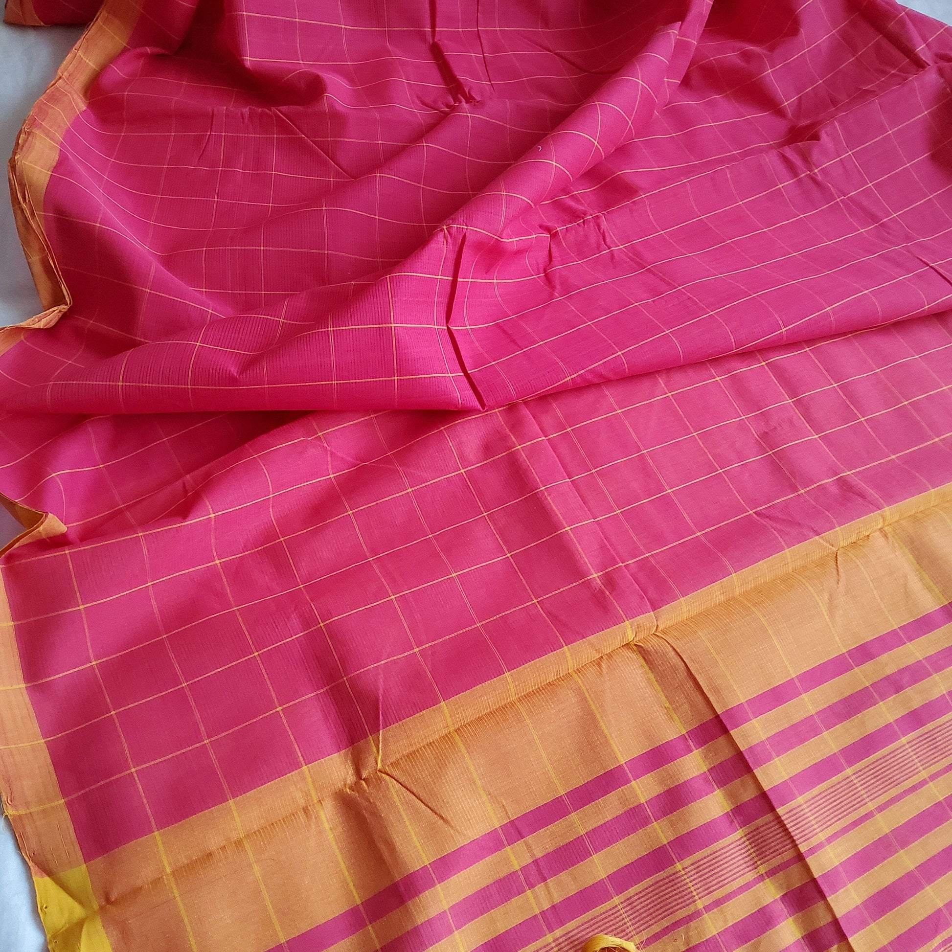 Pink Mangalagiri Cotton Saree with Contrast Blouse