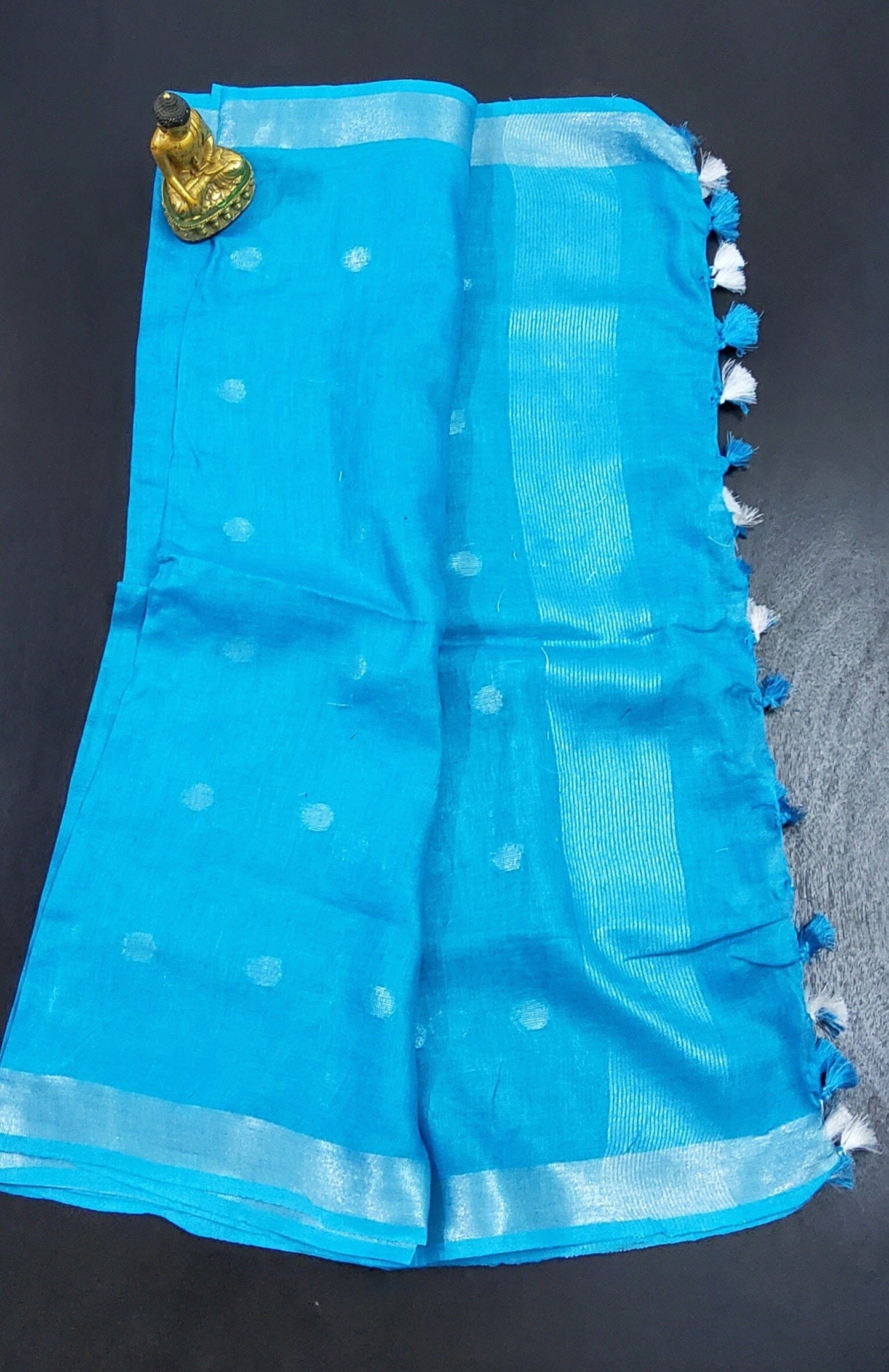 Pure Linen Dupatta with All over bootis and tassels
