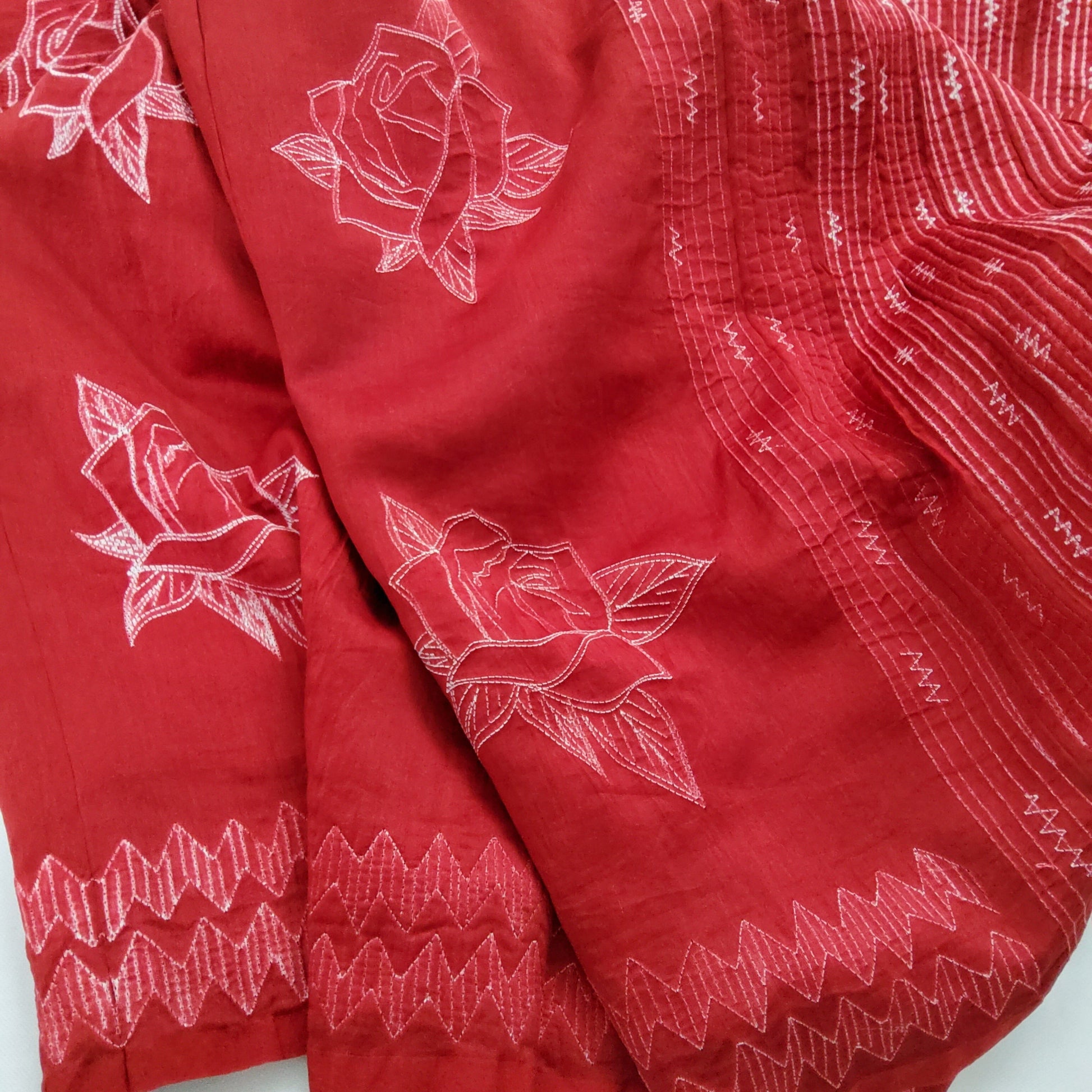 Red Authentic Needle shibori Chanderi Silk Cotton Saree with Blouse