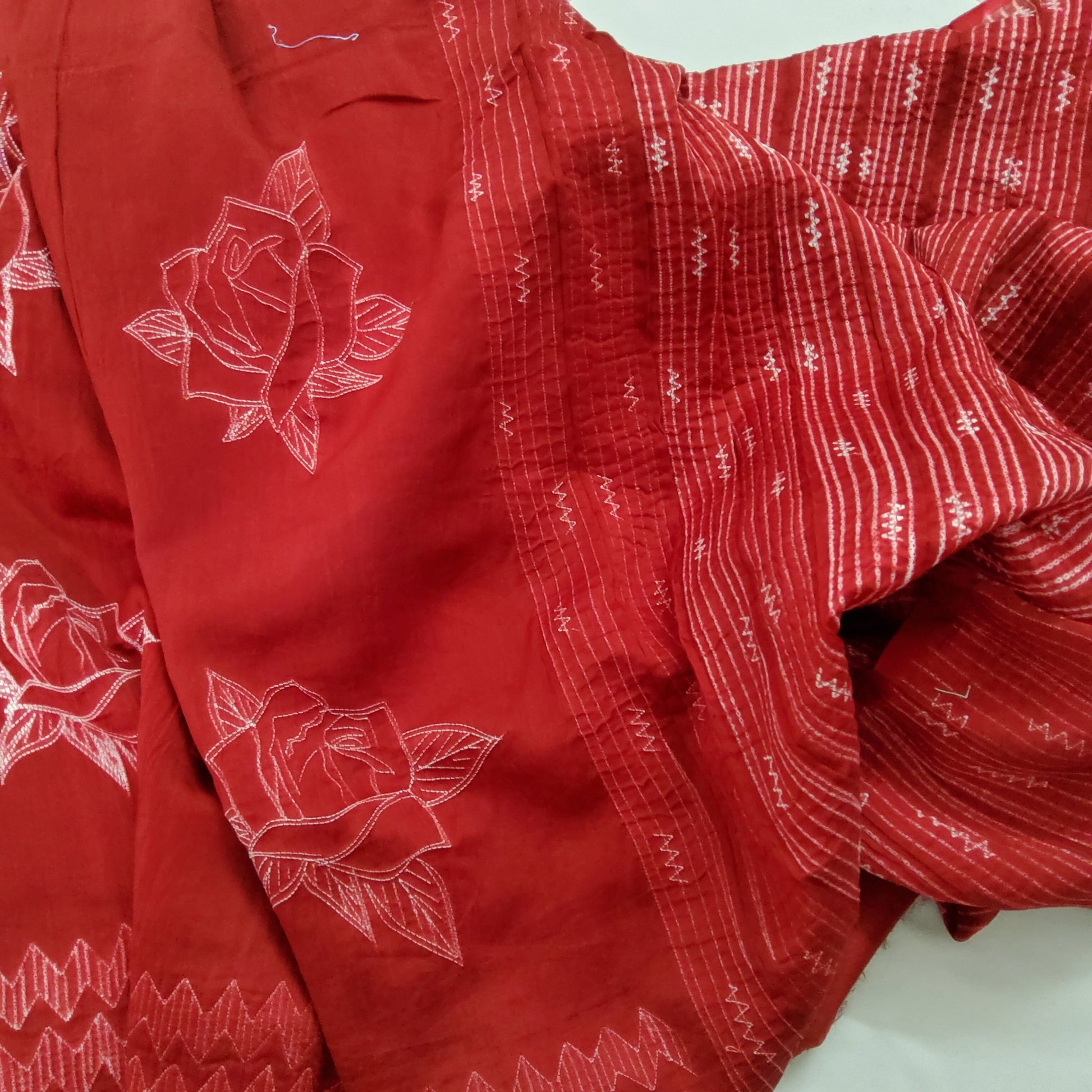Red Authentic Needle shibori Chanderi Silk Cotton Saree with Blouse