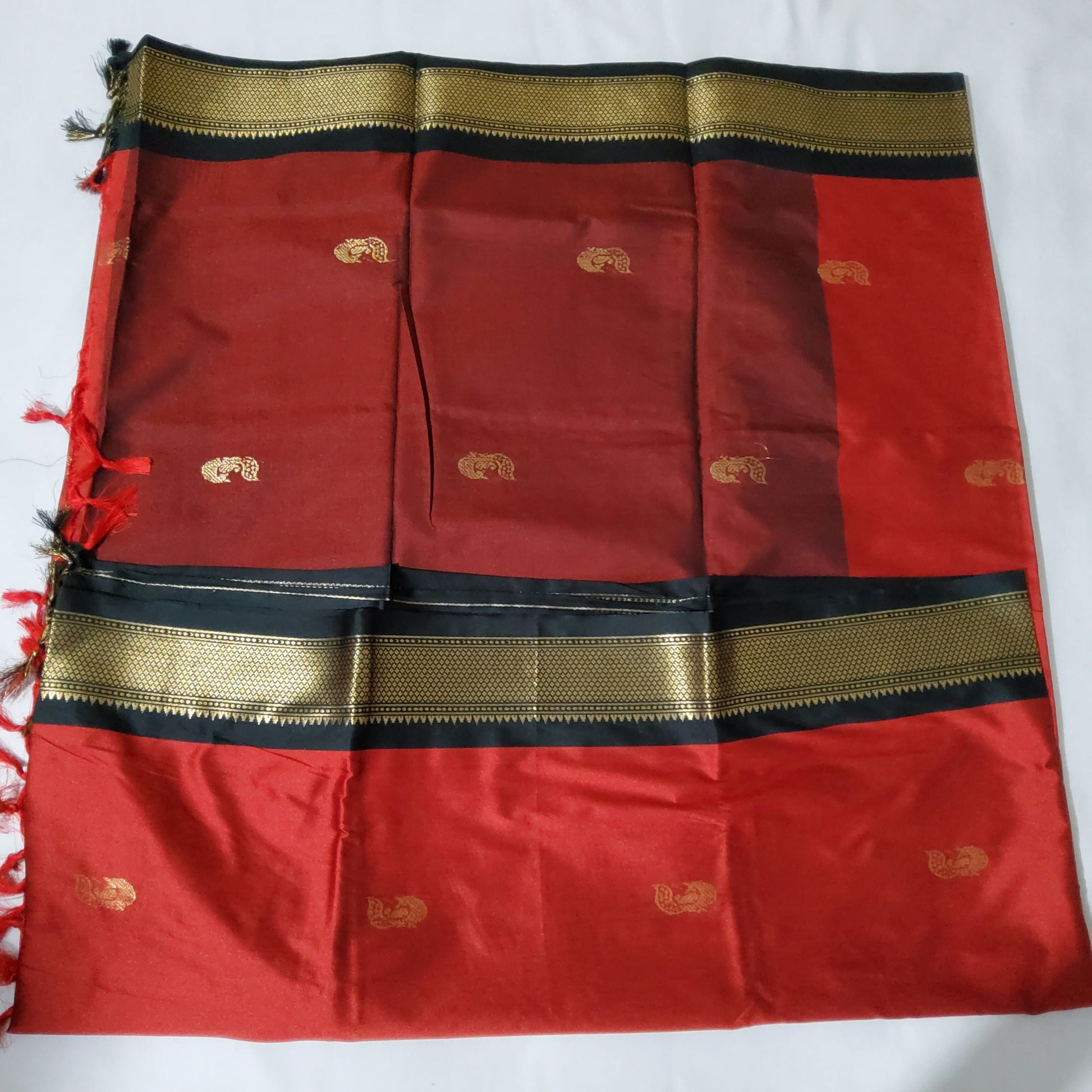 Red Black Cotton SIlk Paithani Saree with Running BlouseRed Black Cotton SIlk Paithani Saree with Running Blouse