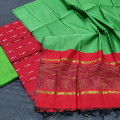 Red Green Ikat Cotton Silk Salwar Suit
