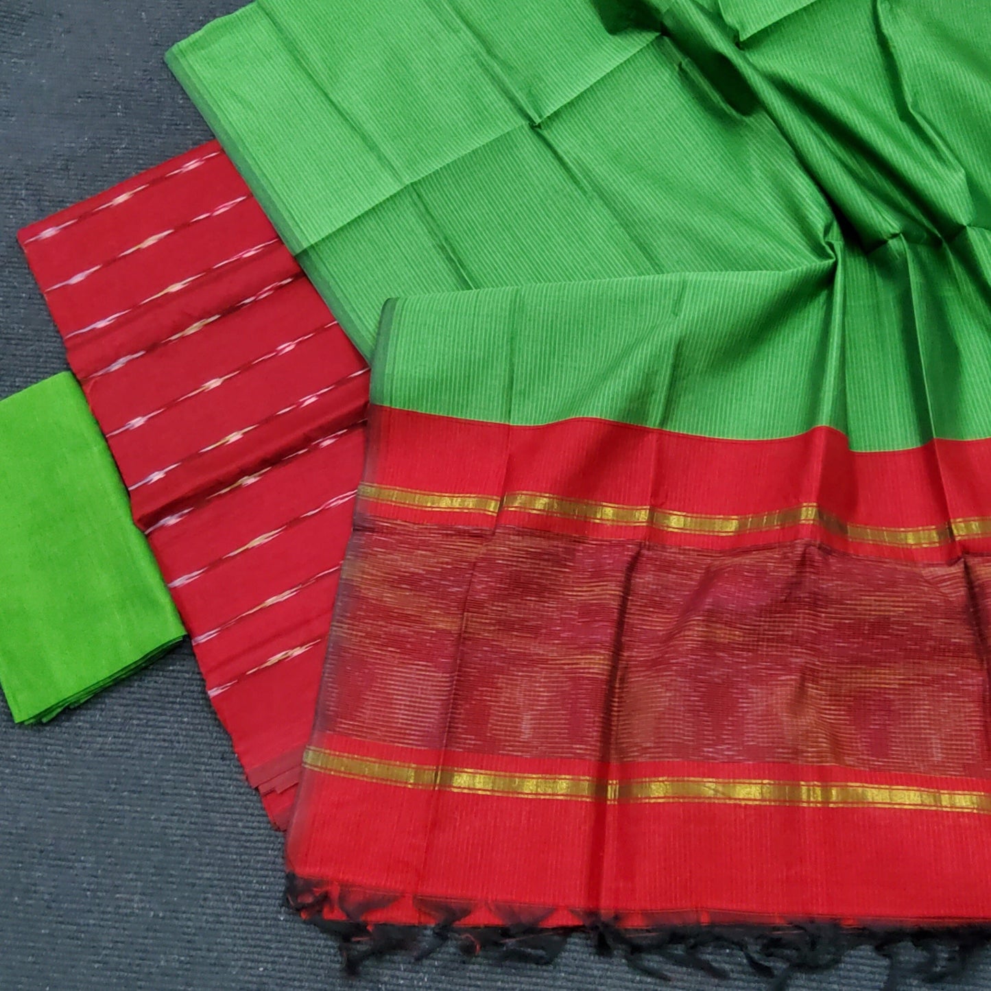 Red Green Ikat Cotton Silk Salwar Suit