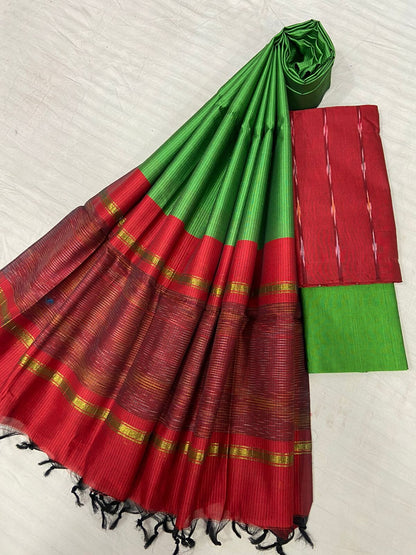 Red Green Ikat Cotton Silk Salwar Suit
