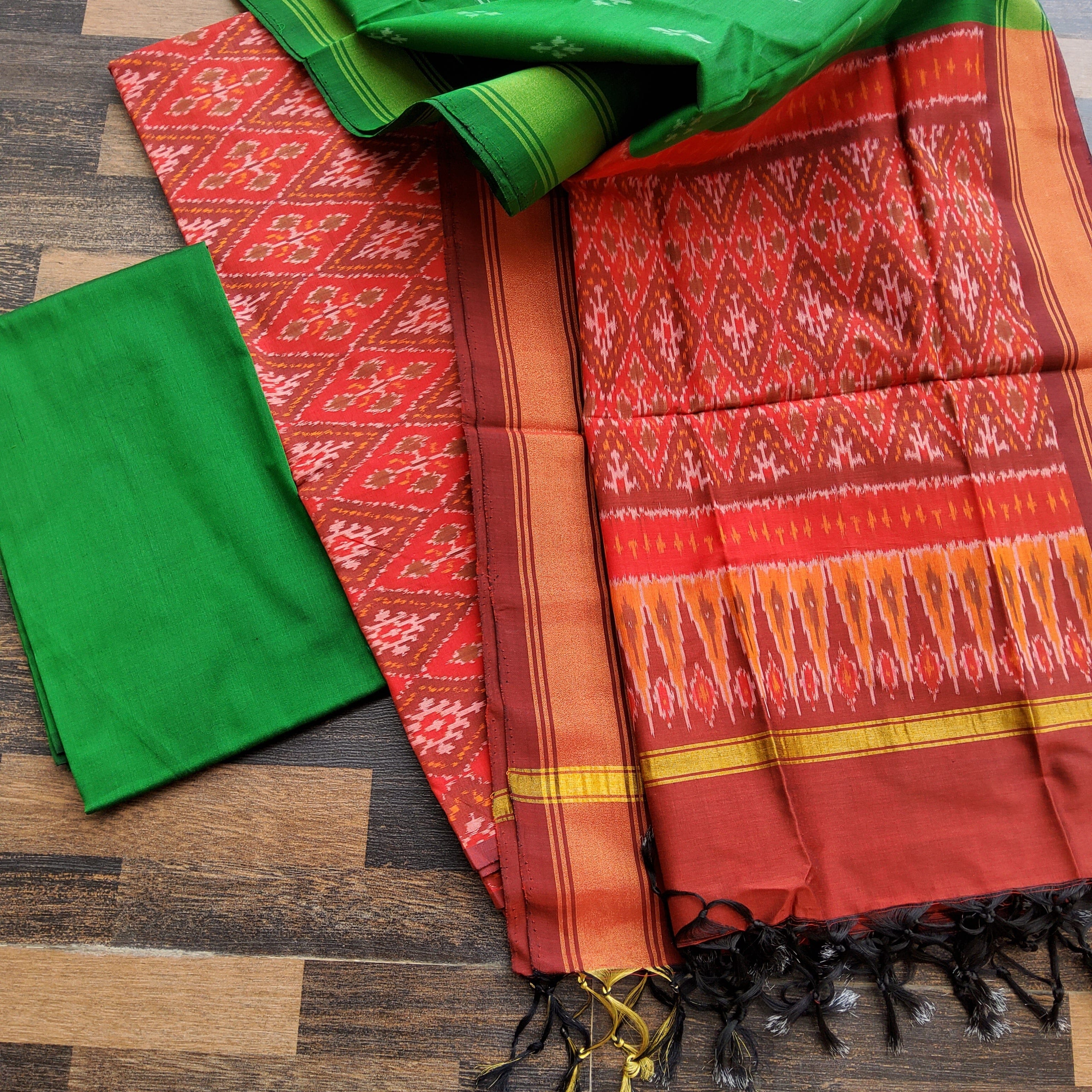 100709 Sambalpuri Handloom Cotton Dress Materials With Dupatta Set