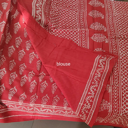 Red Maheshwari Handloom Cotton Saree with Blouse