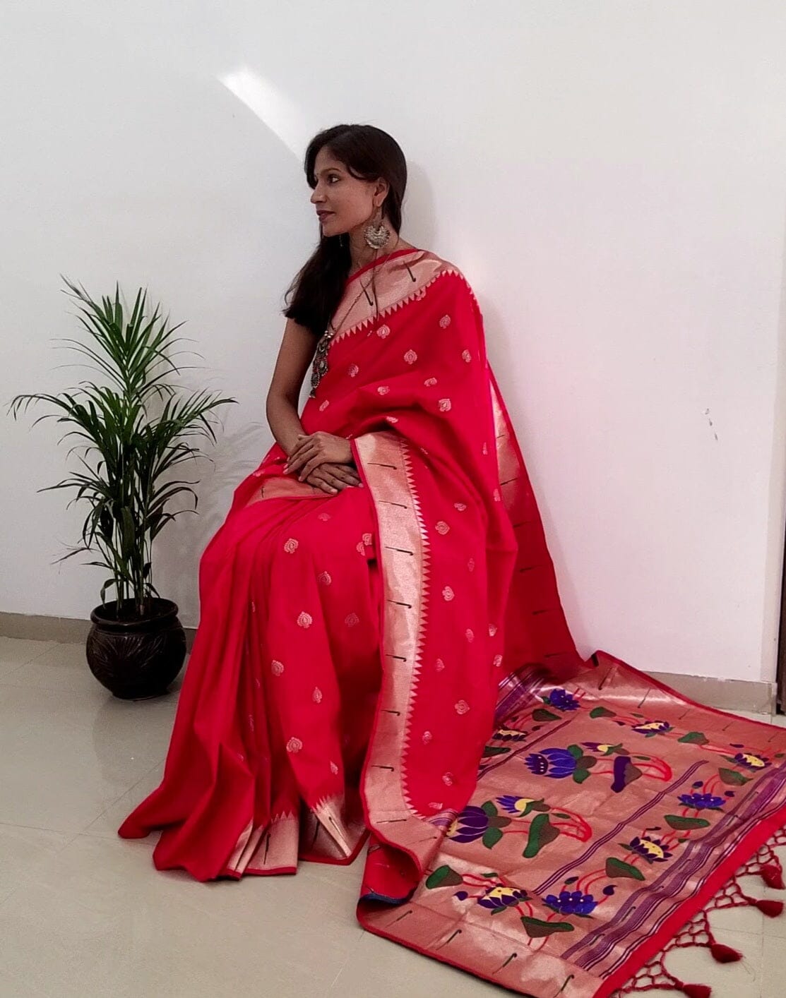 Red Paithani Silk Saree with Blouse
