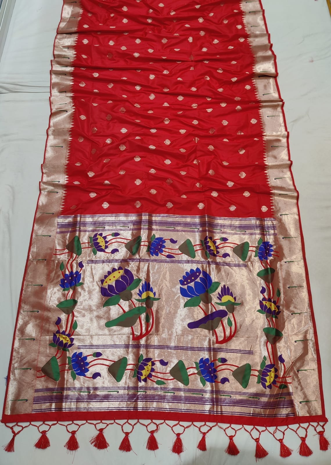 Red Paithani Semi Silk Saree with Blouse