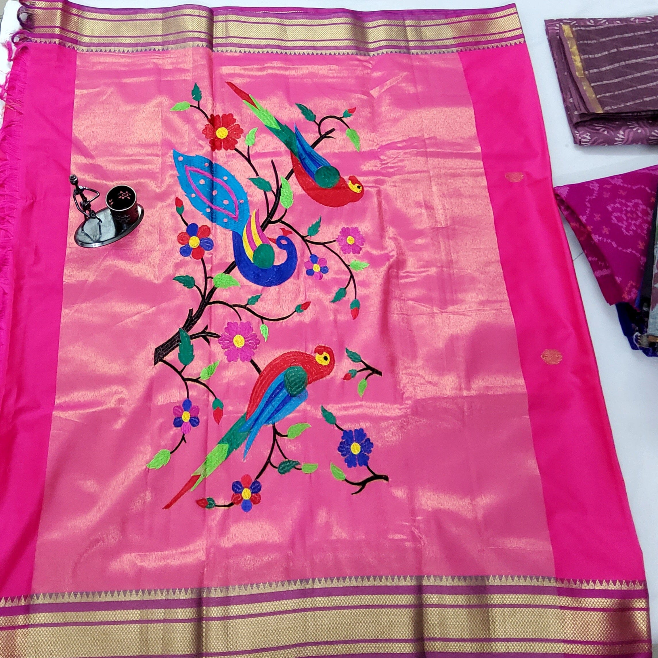 Bewitching Dark Pink Paithani Silk Saree With Brood Blouse P