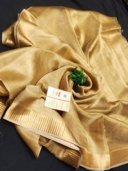 Tussar Tissue Golden Handloom Saree with Blouse