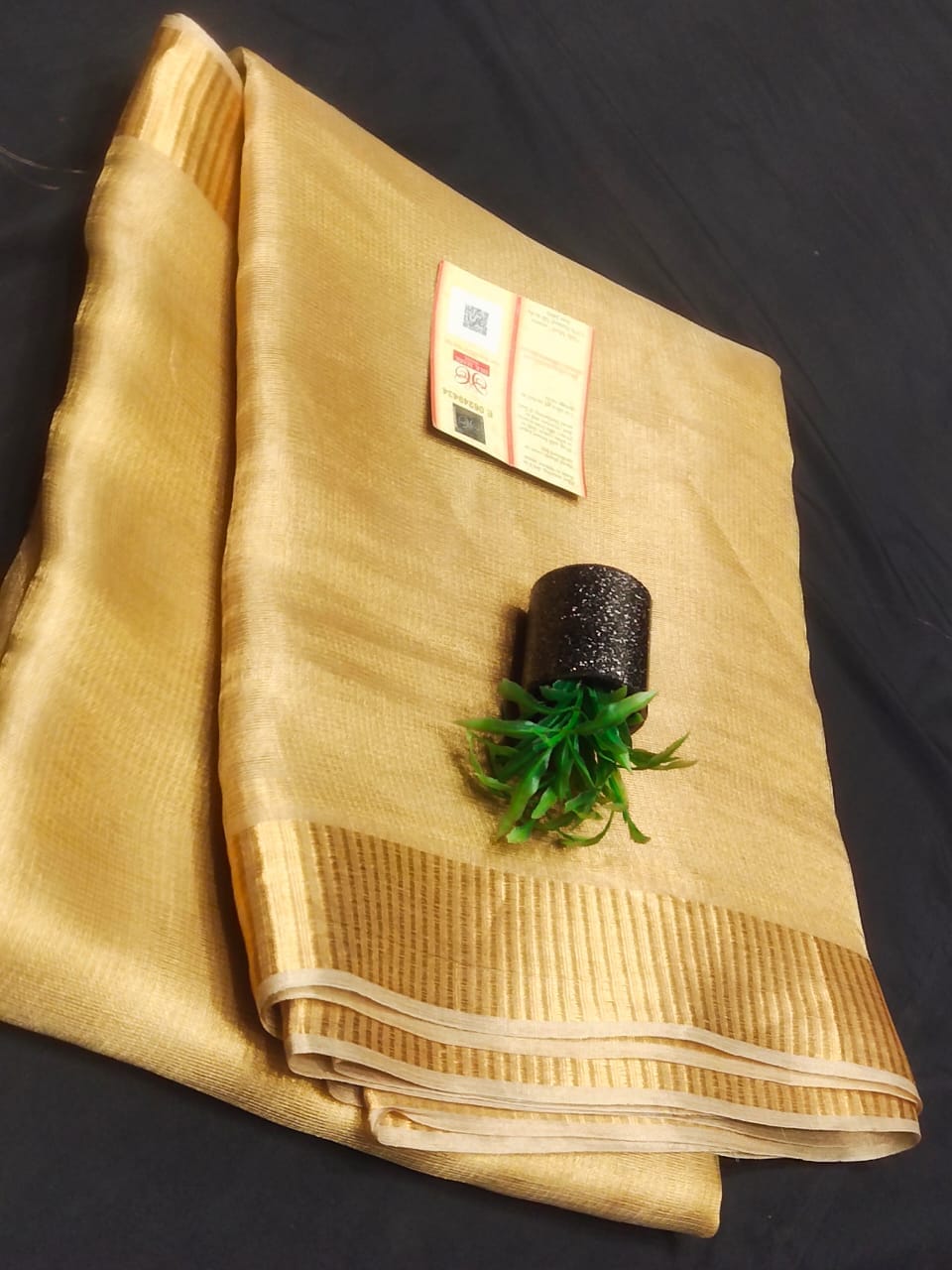 Tussar Tissue Golden Handloom Saree with Blouse