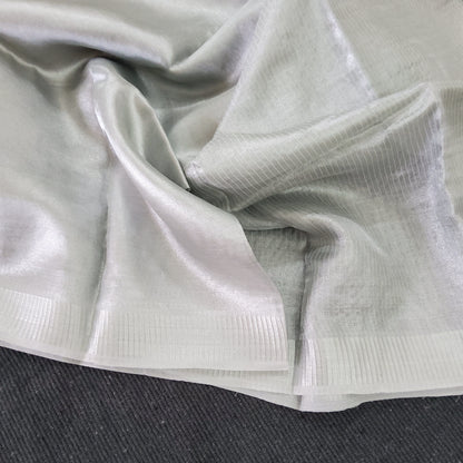 Tussar Tissue Silver Handloom Saree with Blouse