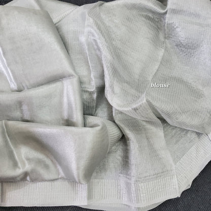 Tussar Tissue Silver Handloom Saree with Blouse