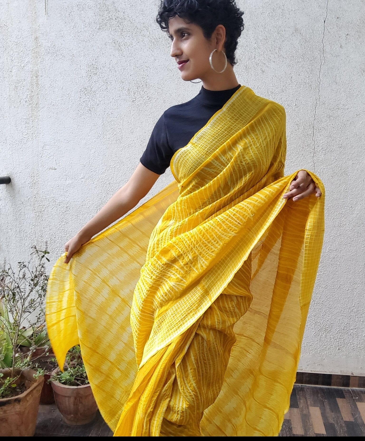 Yellow Authentic Needle shibori Chanderi Saree with Blouse