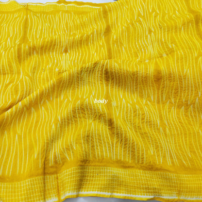 Yellow Authentic Needle shibori Chanderi Silk Cotton Saree with Blouse